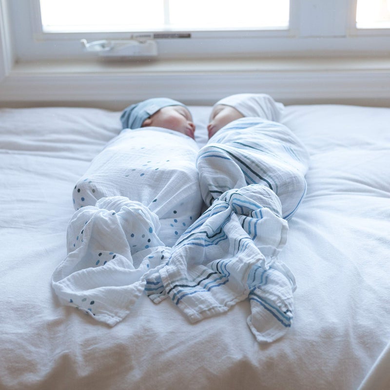 Ely's & Co. Cotton Muslin Swaddle Blanket 2-Pack for Baby Boy â€” 100% Cotton Muslin Extra-Large Swaddle Blankets (47â€ x 47â€) Blue Rainbows | Blue Stripes - Image 4